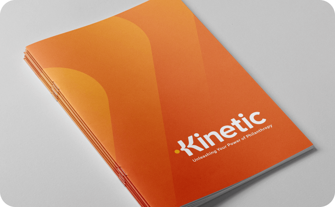 Cover of the Kinetic company brochure featuring the Kinetic logo and a stylized K in orange.