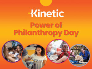 Power of Philanthropy Virtual Summit event logo, sponsored by Kinetic and Bloch School of Management